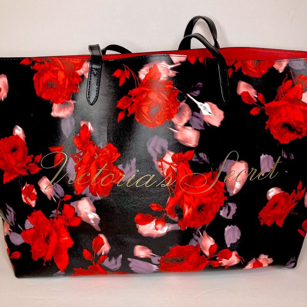 VICTORIA SECRET Rose Floral Tote Bag | color: Black/red | size: L